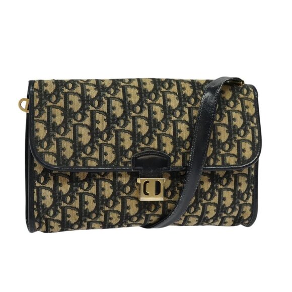 Christian Dior Trotter Canvas Shoulder Bag Navy Gold Auth 126127 - Picture 1 of 16